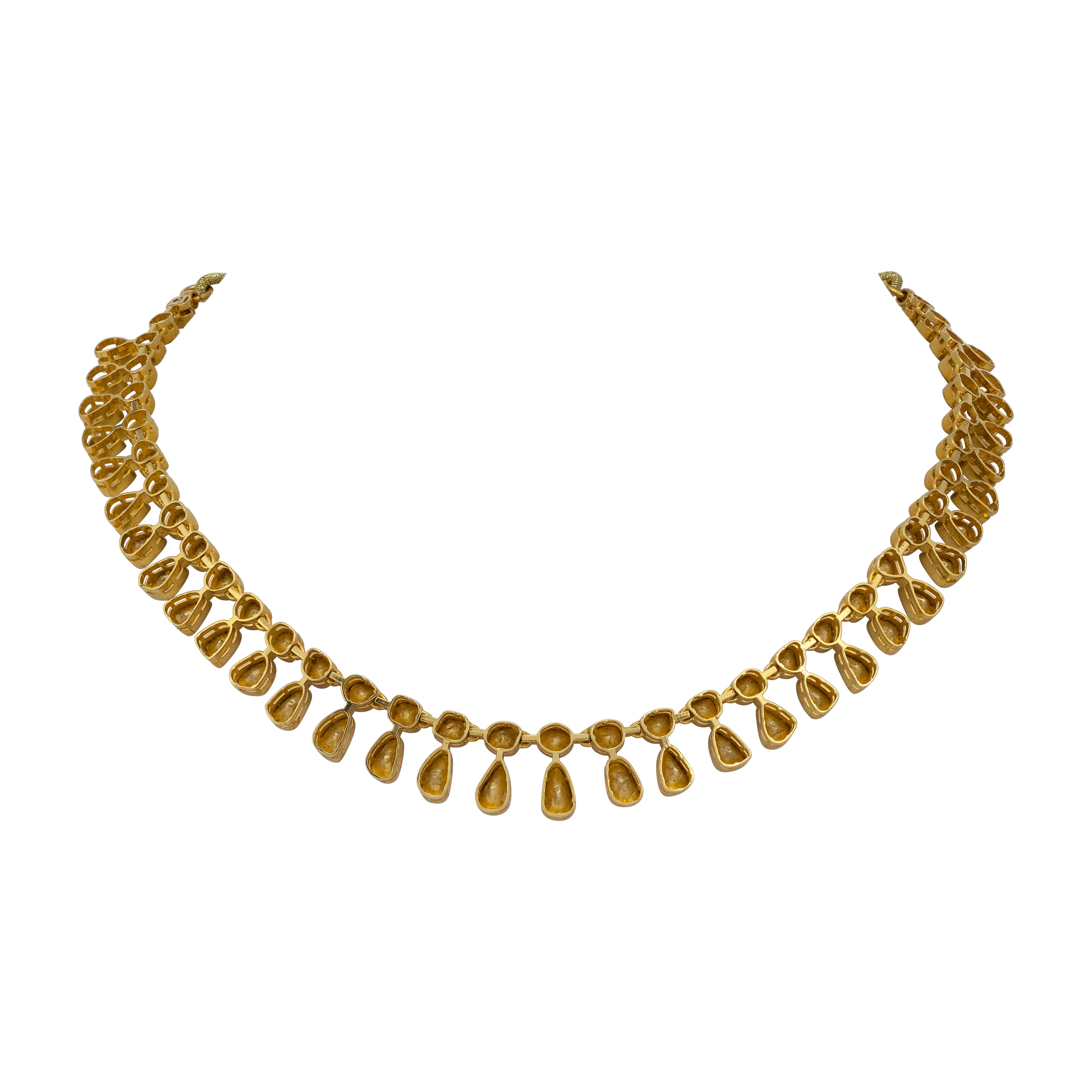 Polki Necklace with Cascading Pear-Shaped Drops in Open Setting